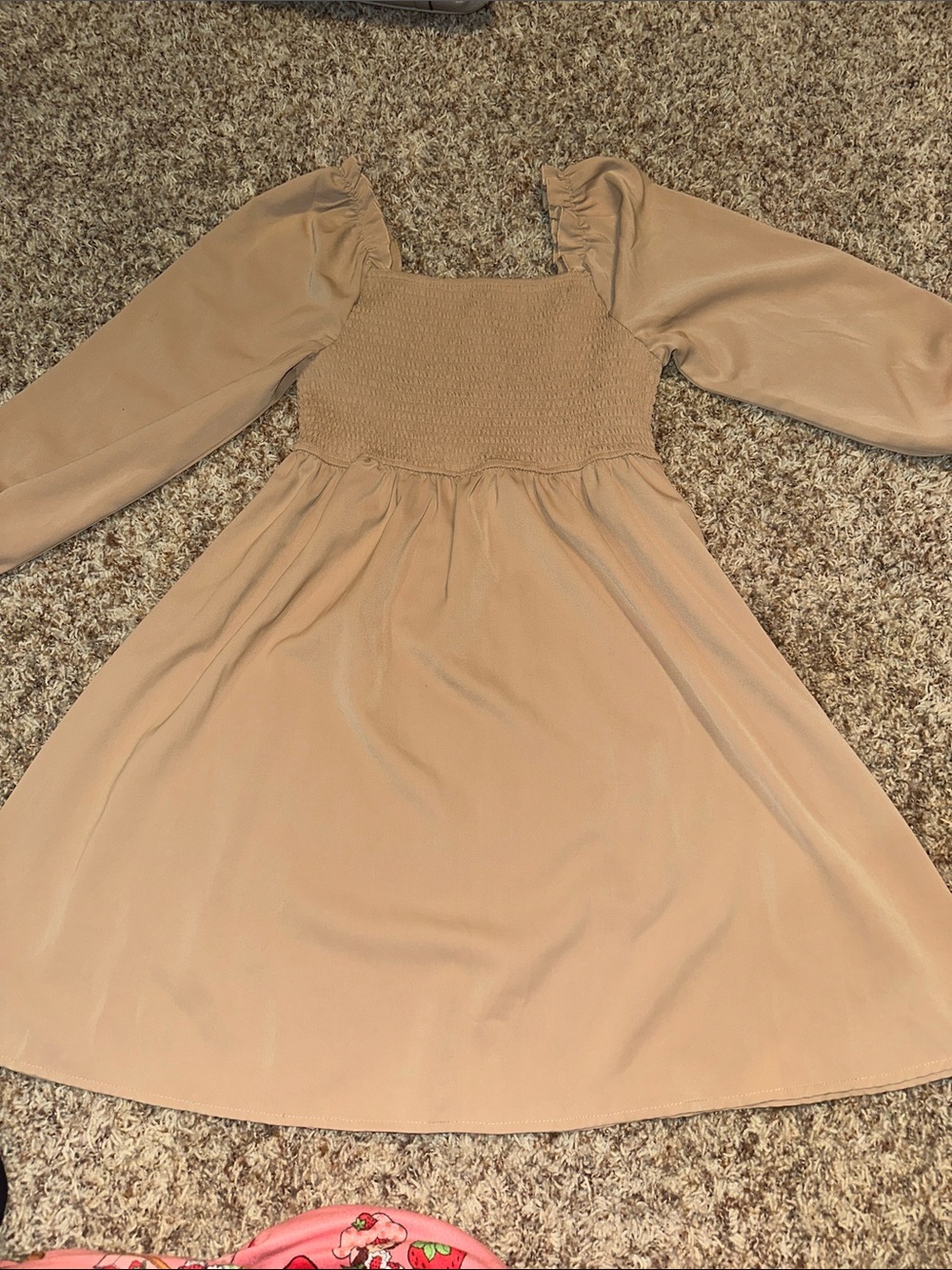 Amazon Beige Puff Sleeve Midi Dress